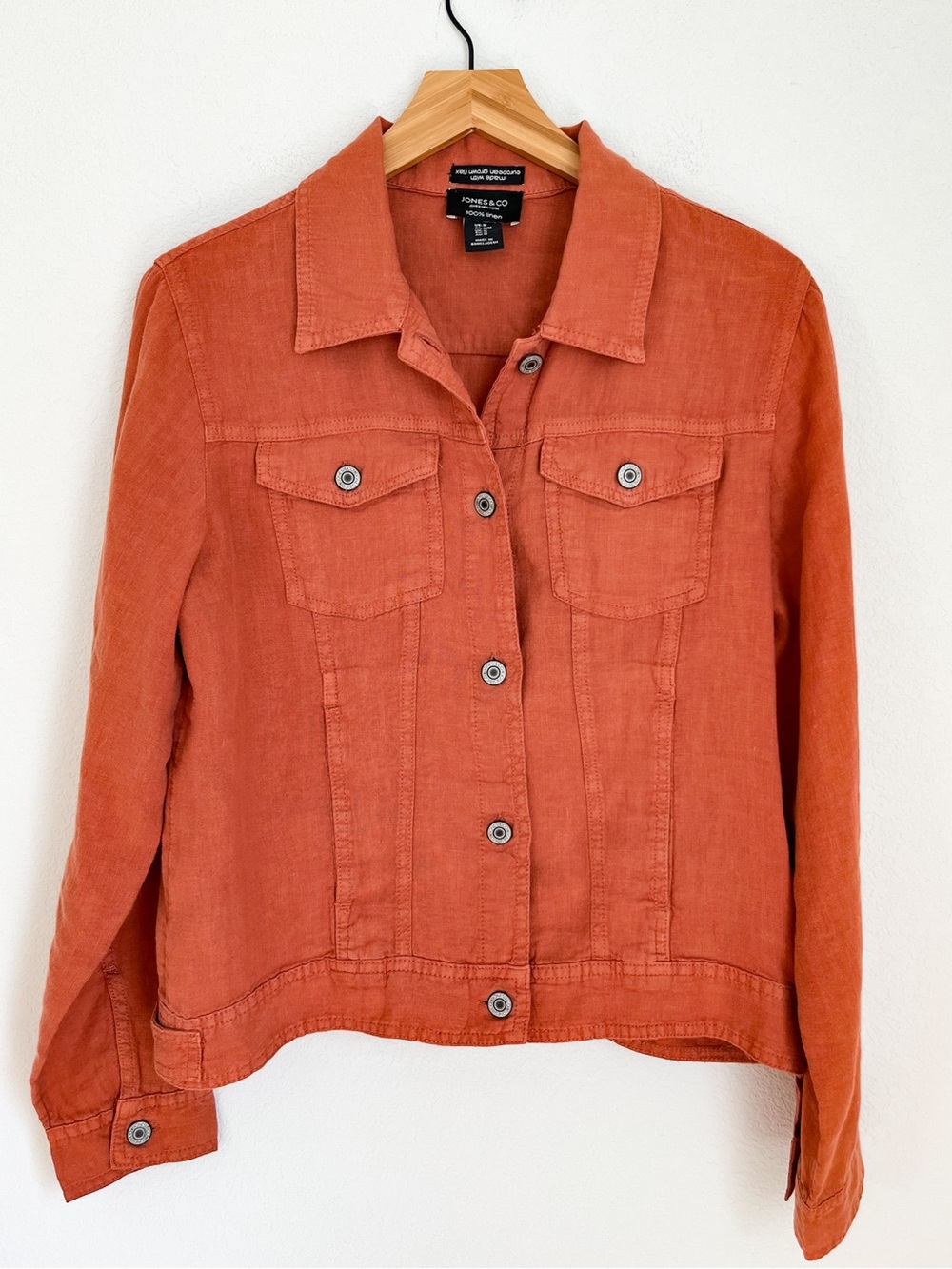Jones & Co Rust Orange 100% Linen Shirt Jacket M